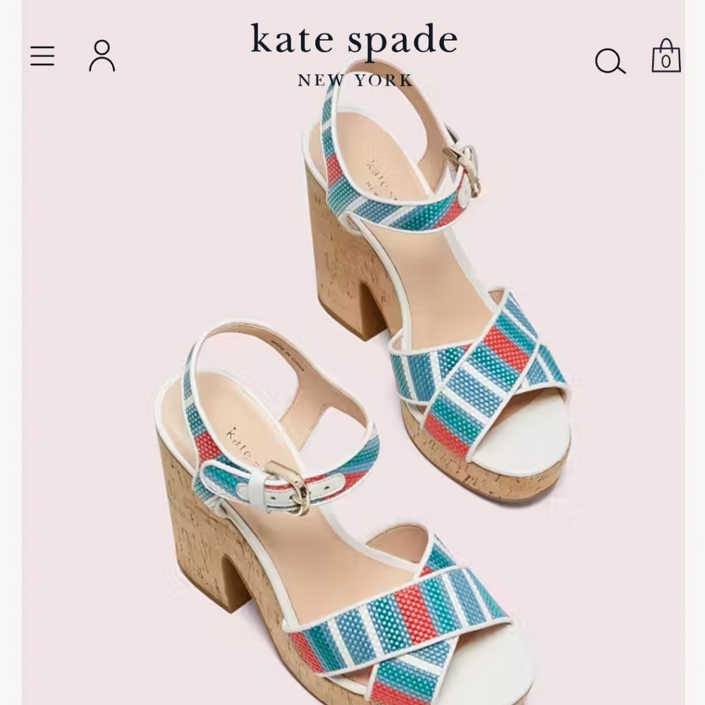 Kate Spade New York Grace Striped Raffia Platform Cork Heels Sandals size 10B